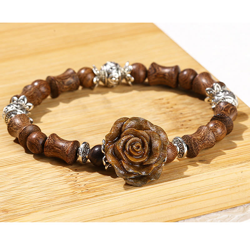 Buddha Stones Sandalwood Bamboo Pattern Camellia Healing Bracelet - image 11