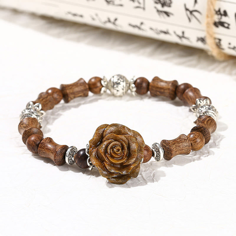 Buddha Stones Sandalwood Bamboo Pattern Camellia Healing Bracelet - Sandalwood(Wrist Circumference: 14-16cm) - image 1
