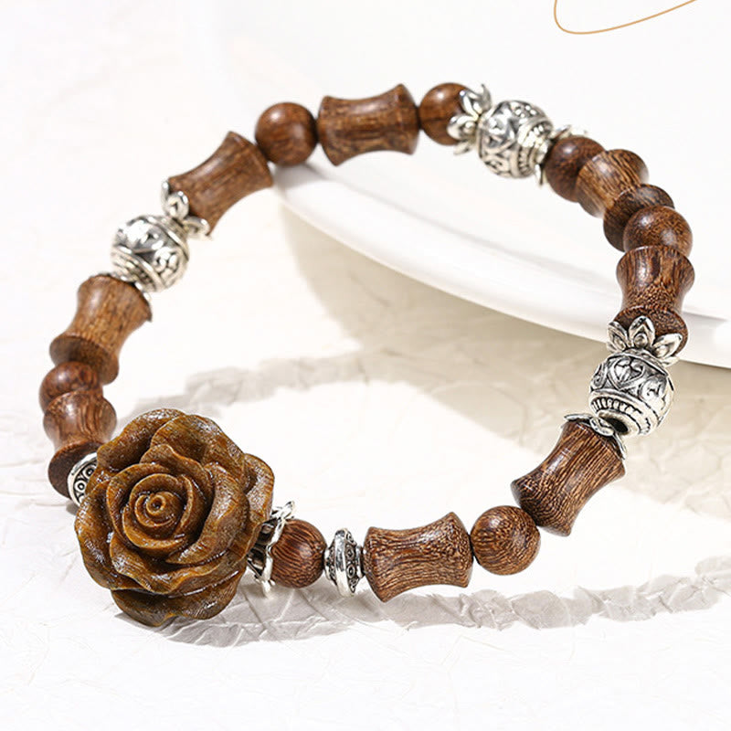 Buddha Stones Sandalwood Bamboo Pattern Camellia Healing Bracelet - image 9