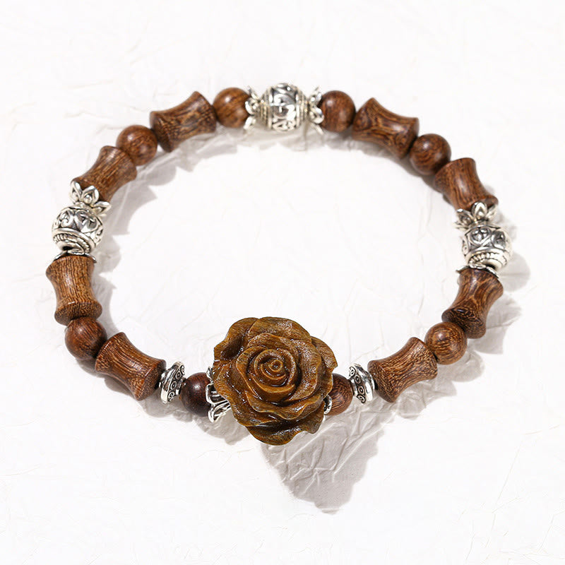 Buddha Stones Sandalwood Bamboo Pattern Camellia Healing Bracelet - image 8