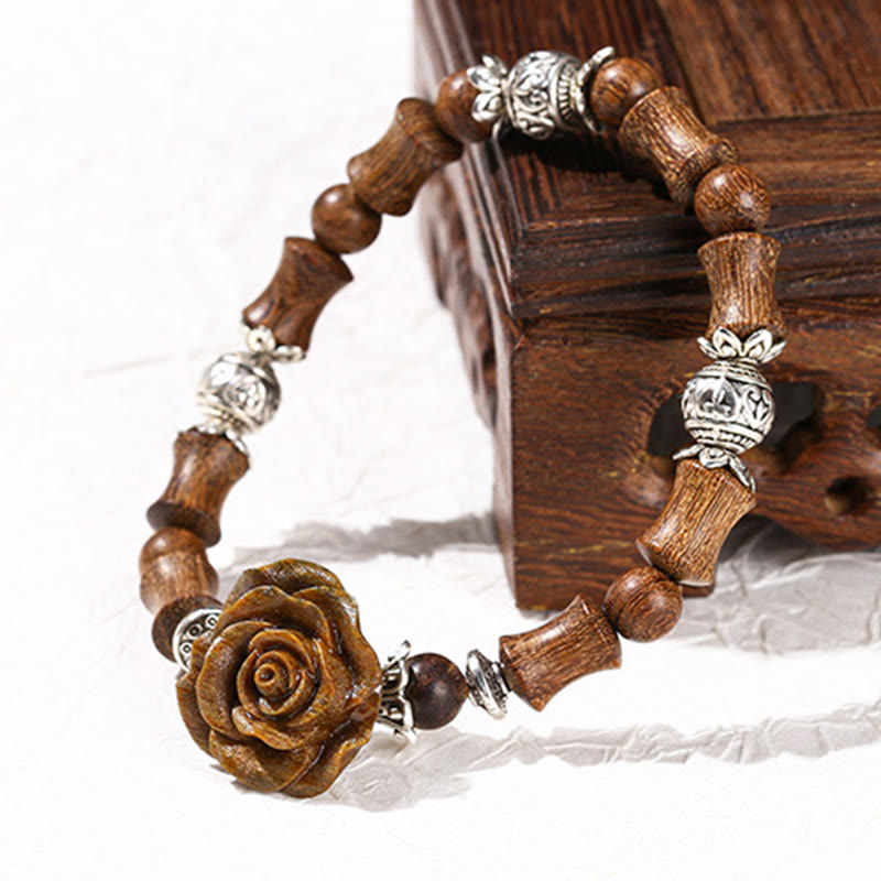 Buddha Stones Sandalwood Bamboo Pattern Camellia Healing Bracelet - image 10