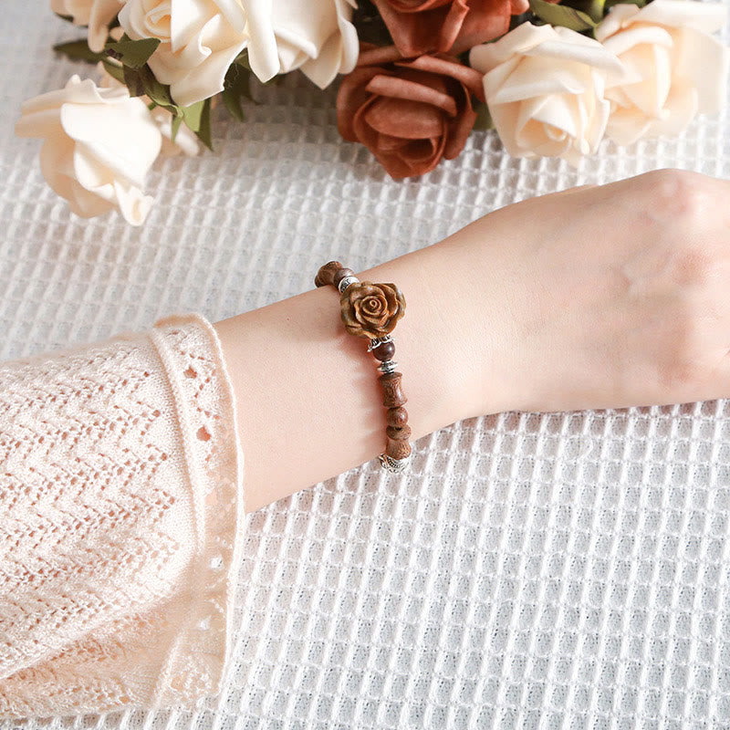 Buddha Stones Sandalwood Bamboo Pattern Camellia Healing Bracelet - image 6