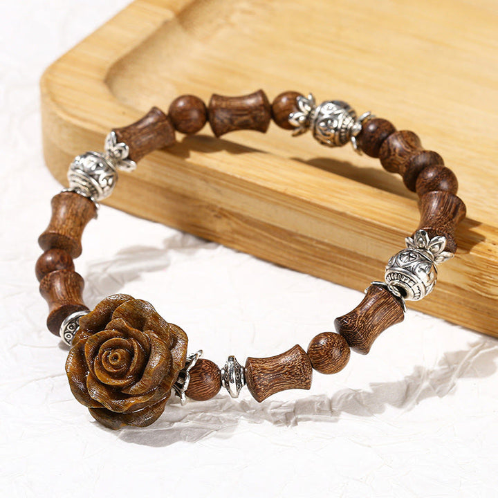 Buddha Stones Sandalwood Bamboo Pattern Camellia Healing Bracelet - image 5