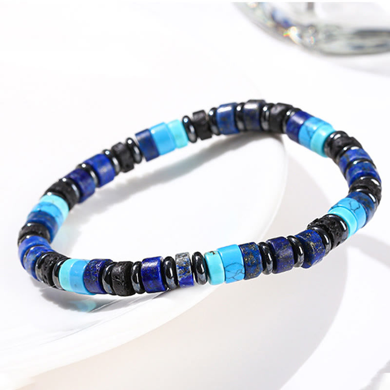 Buddha Stones Hematite Turquoise Lazurite Lava Rock Black Glitter Stone Support Bracelet - image 7