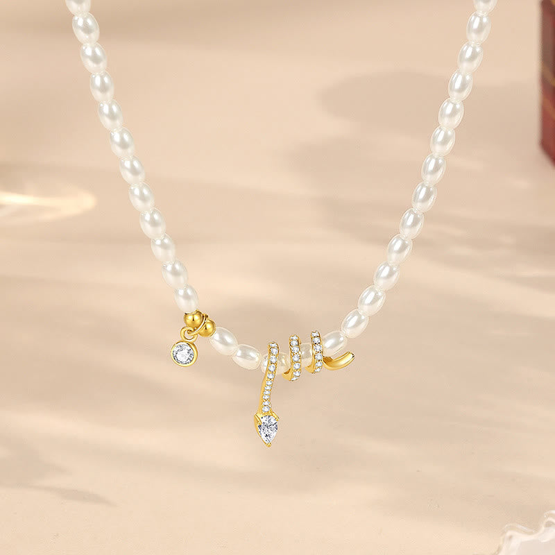 Buddha Stones 925 Sterling Silver Year Of The Snake Pearl Bracelet Necklace Pendant - Pearl Golden Necklace(Length: 40+5cm) - image 10