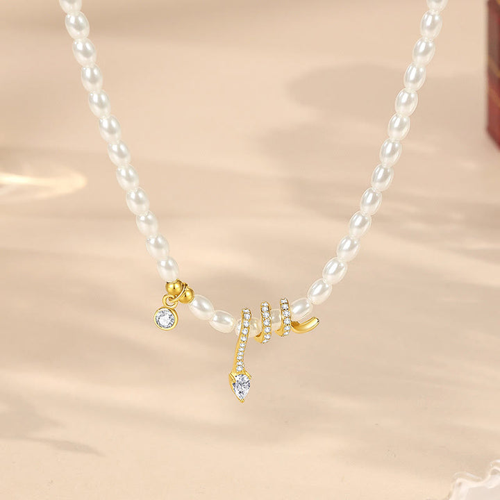Buddha Stones 925 Sterling Silver Year Of The Snake Pearl Bracelet Necklace Pendant - Pearl Golden Necklace(Length: 40+5cm) - image 10