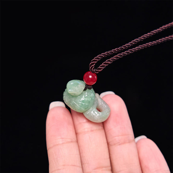 Buddha Stones Chinese Zodiac Year of the Snake Natural Jade Luck Necklace Pendant - image 4