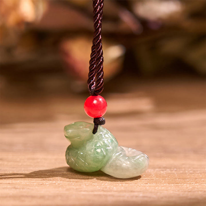 Buddha Stones Chinese Zodiac Year of the Snake Natural Jade Luck Necklace Pendant - image 2