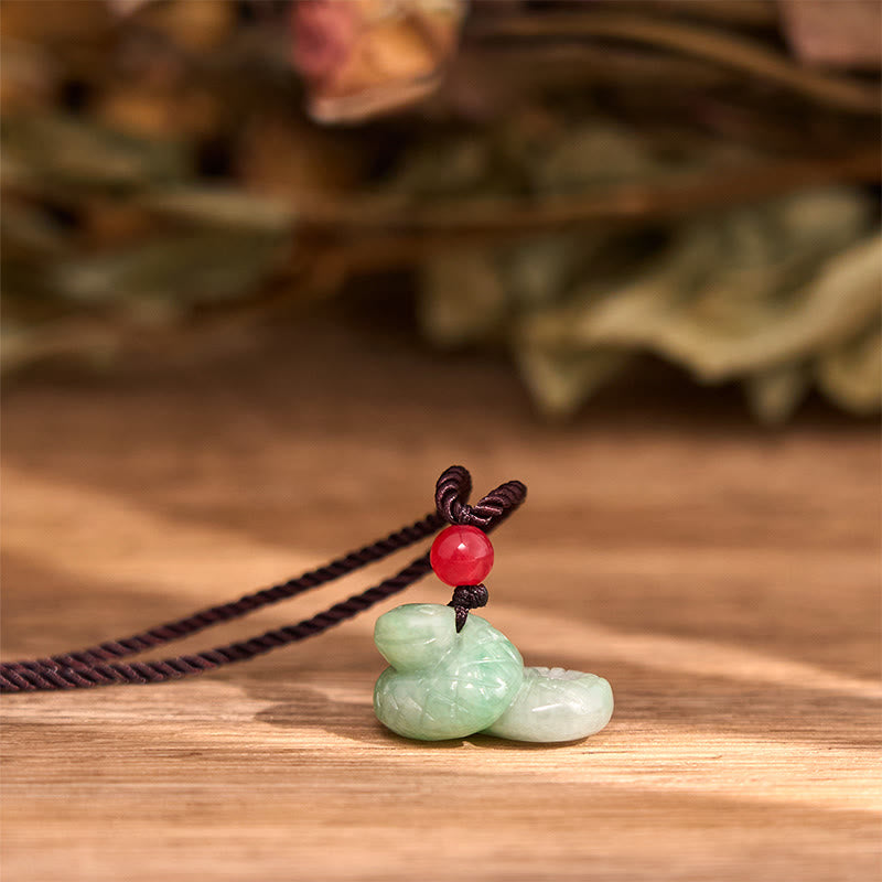 Buddha Stones Chinese Zodiac Year of the Snake Natural Jade Luck Necklace Pendant - image 3