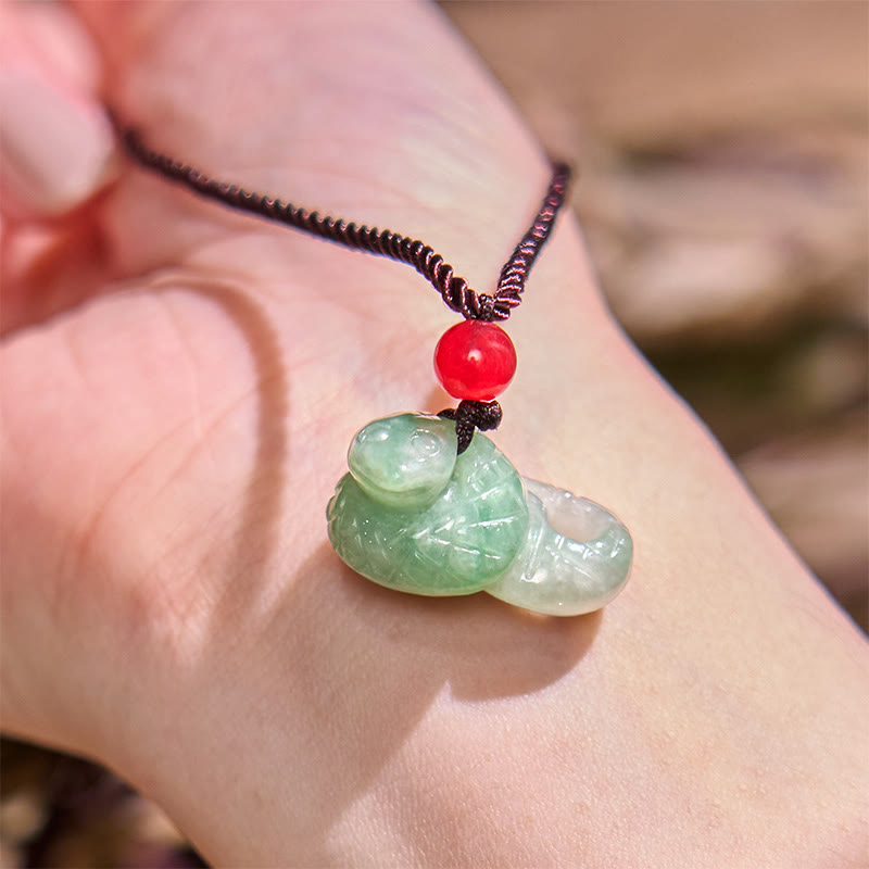 Buddha Stones Chinese Zodiac Year of the Snake Natural Jade Luck Necklace Pendant - image 5