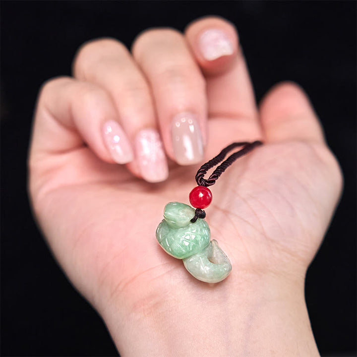 Buddha Stones Chinese Zodiac Year of the Snake Natural Jade Luck Necklace Pendant - image 6