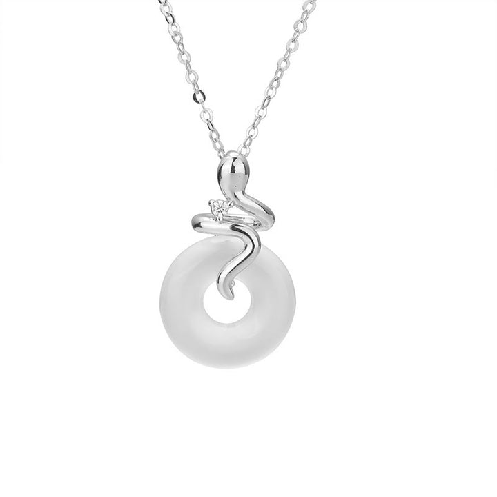 Buddha Stones 925 Sterling Silver Year Of The Snake Chalcedony Peace Buckle Positive Necklace Pendant - image 9