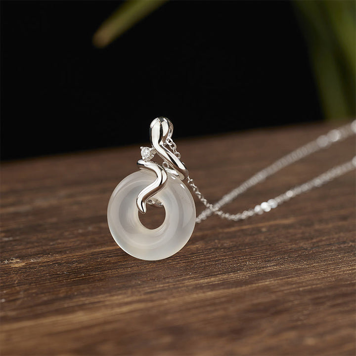 Buddha Stones 925 Sterling Silver Year Of The Snake Chalcedony Peace Buckle Positive Necklace Pendant - image 3