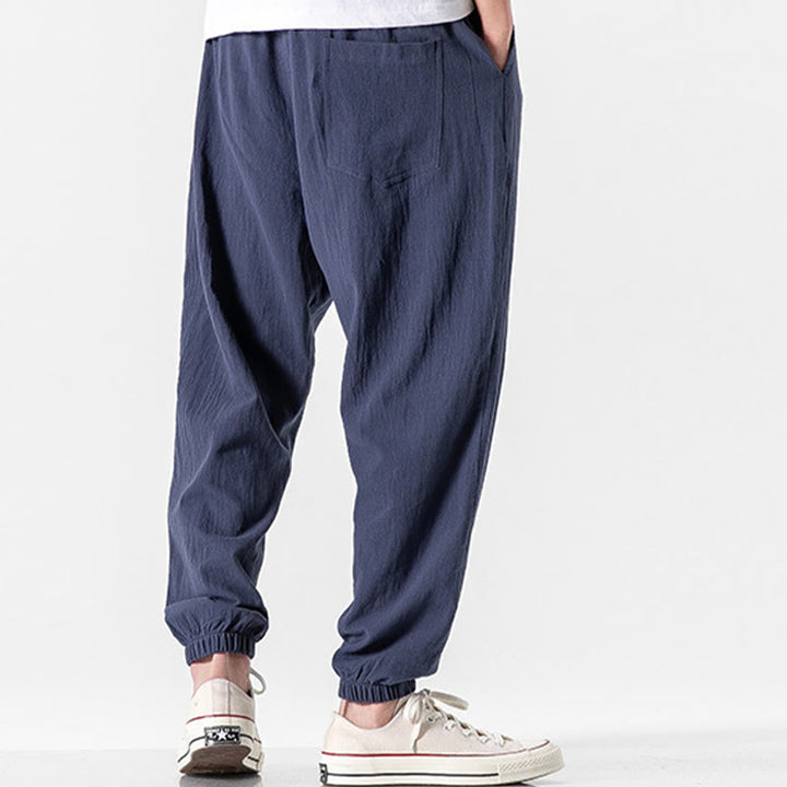 Buddha Stones Solid Color Drawstring Cotton Men's Pants With Pockets - image 18