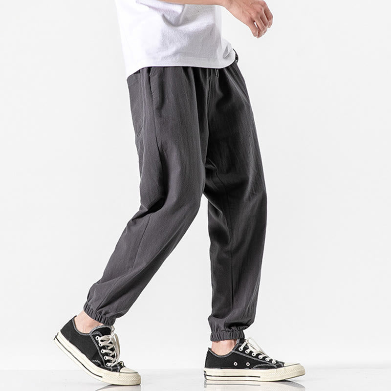 Buddha Stones Solid Color Drawstring Cotton Men's Pants With Pockets - image 5