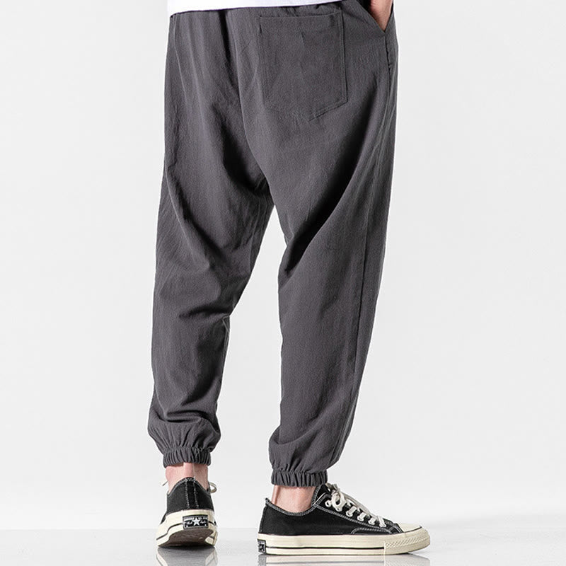 Buddha Stones Solid Color Drawstring Cotton Men's Pants With Pockets - image 7