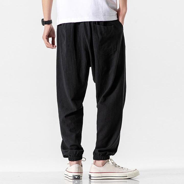 Buddha Stones Solid Color Drawstring Cotton Men's Pants With Pockets - image 11