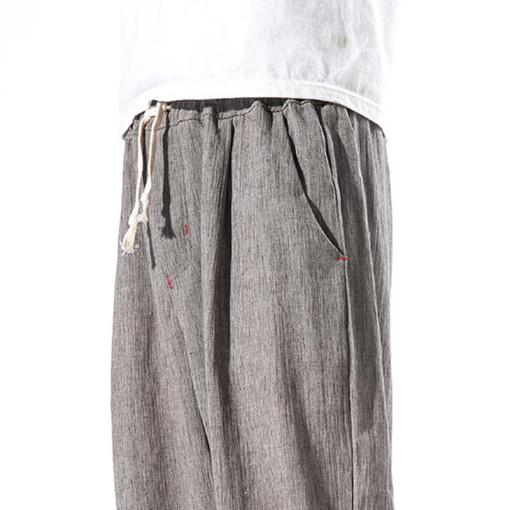 Buddha Stones Casual Solid Color Drawstring Linen Men's Pants With Pockets - image 35