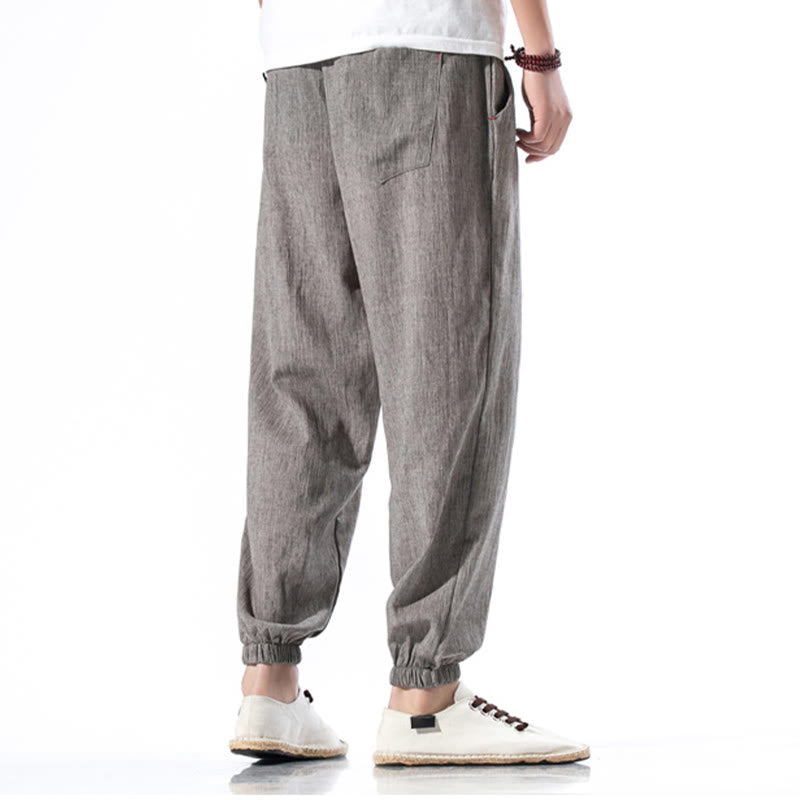 Buddha Stones Casual Solid Color Drawstring Linen Men's Pants With Pockets - image 33