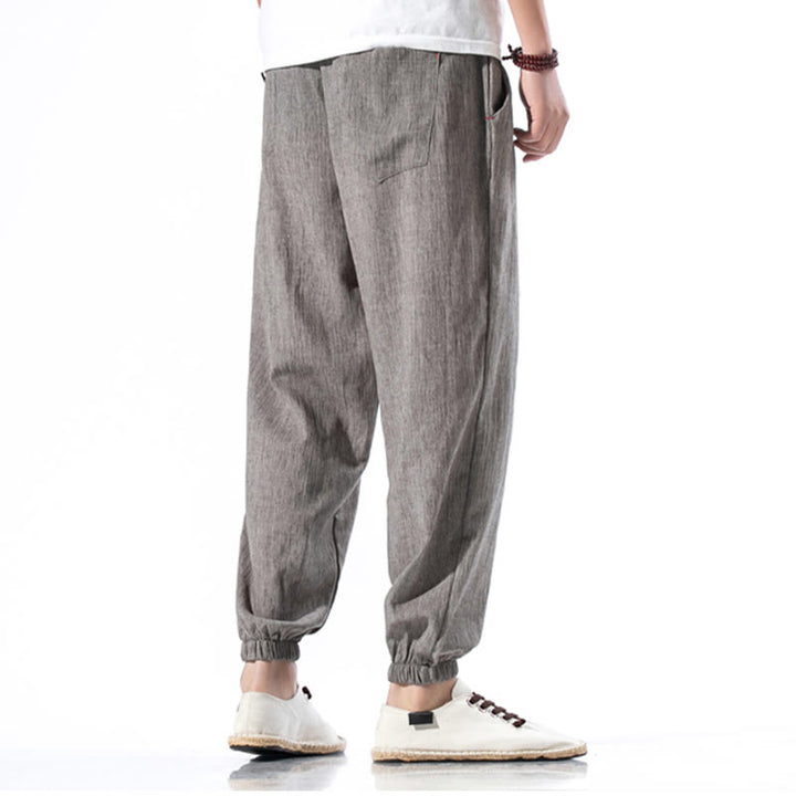 Buddha Stones Casual Solid Color Drawstring Linen Men's Pants With Pockets - image 33