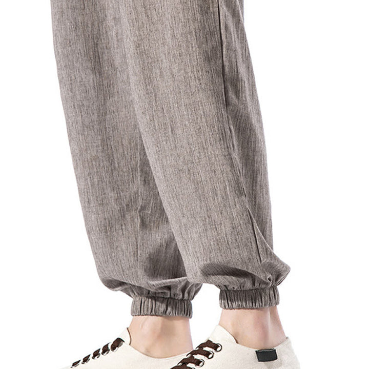Buddha Stones Casual Solid Color Drawstring Linen Men's Pants With Pockets - image 37