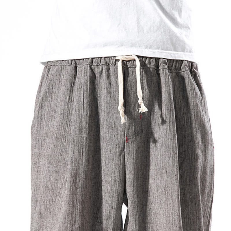 Buddha Stones Casual Solid Color Drawstring Linen Men's Pants With Pockets - image 34