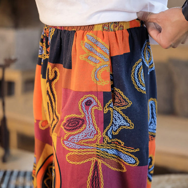 Buddha Stones Grid Flower Print Cotton Men's Harem Pants With Pockets - image 21