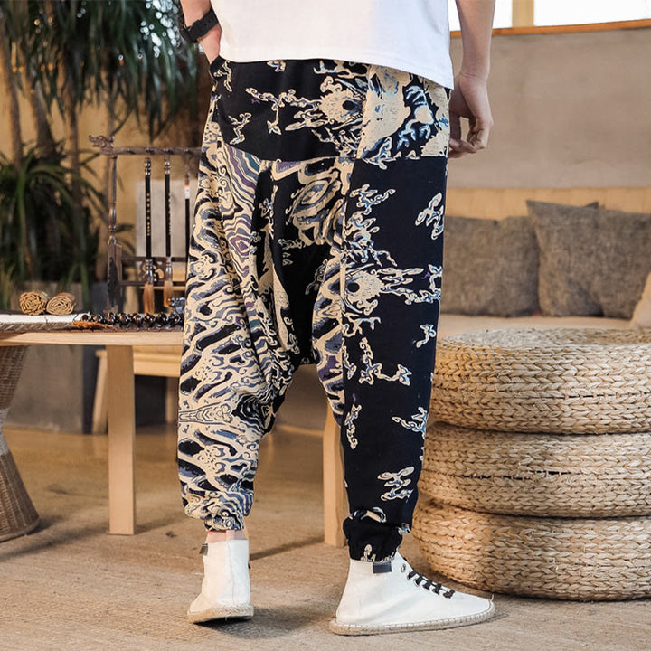 Buddha Stones Chinese Dragon Pattern Cotton Men's Harem Pants With Pockets - image 4