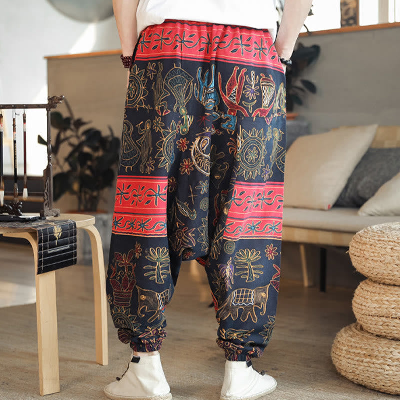Buddha Stones Colorful Camel Figure Pattern Cotton Men's Harem Pants With Pockets - image 5