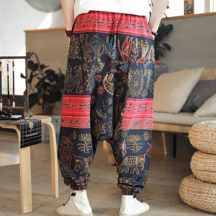 Buddha Stones Colorful Camel Figure Pattern Cotton Men's Harem Pants With Pockets - image 5