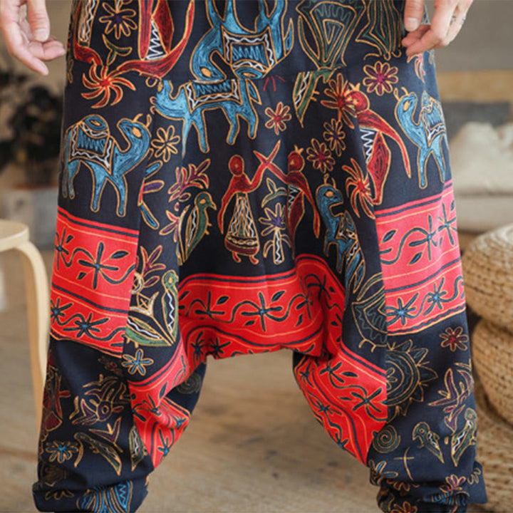 Buddha Stones Colorful Camel Figure Pattern Cotton Men's Harem Pants With Pockets - image 9