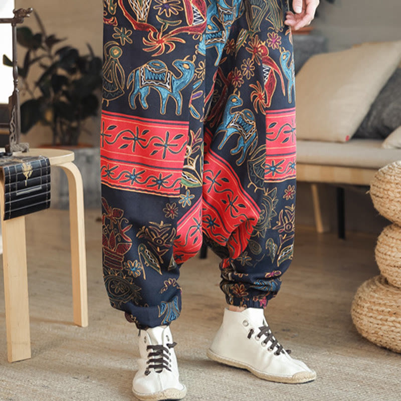 Buddha Stones Colorful Camel Figure Pattern Cotton Men's Harem Pants With Pockets - image 6