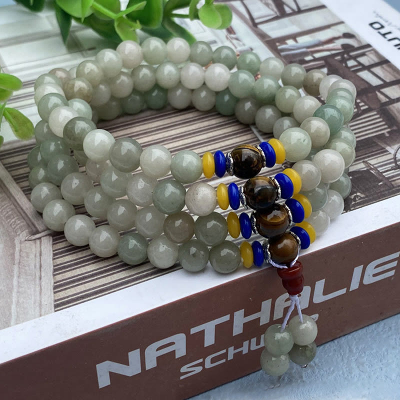 Buddha Stones 108 Mala Beads Natural Shetai jade Luck Prosperity Bracelet - Shetai Jade (Wrist Circumference: 14-16cm) - image 0
