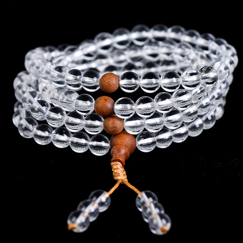 Buddha Stones 108 Mala Beads Natural Stone White Crystal Sandalwood Healing Bracelet - image 1