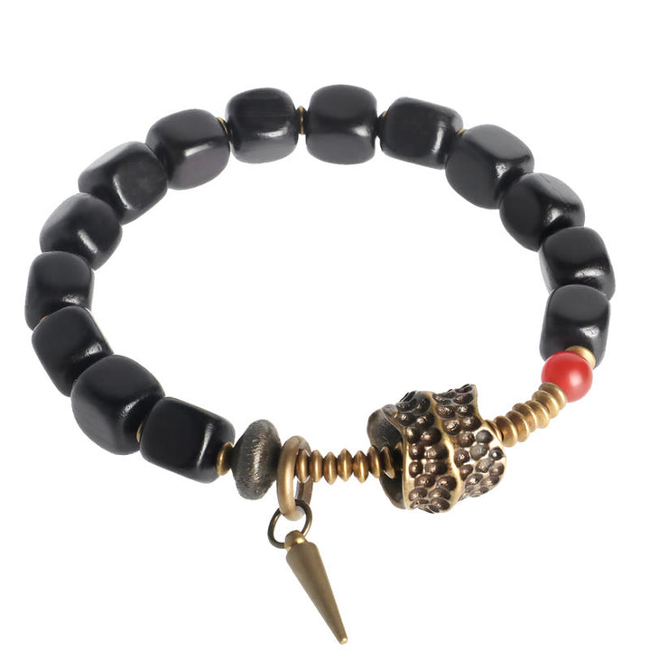 Buddha Stones Ebony Wood Copper Brass Red Agate Peace Bracelet - image 7