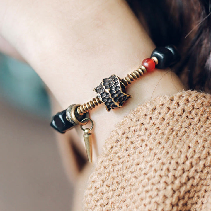 Buddha Stones Ebony Wood Copper Brass Red Agate Peace Bracelet - image 8