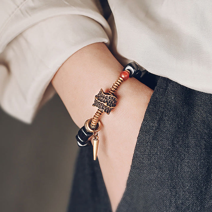 Buddha Stones Ebony Wood Copper Brass Red Agate Peace Bracelet - image 4