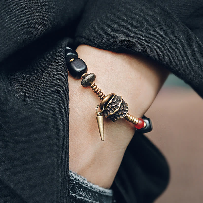 Buddha Stones Ebony Wood Copper Brass Red Agate Peace Bracelet - image 11
