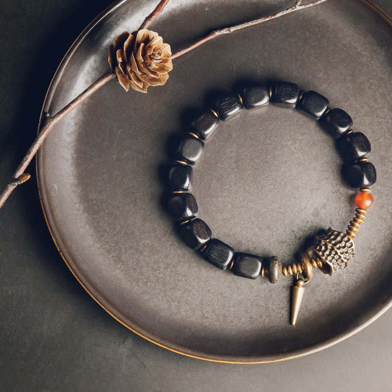 Buddha Stones Ebony Wood Copper Brass Red Agate Peace Bracelet - Ebony Wood Brass(Wrist Circumference: 17-17.5cm) - image 0