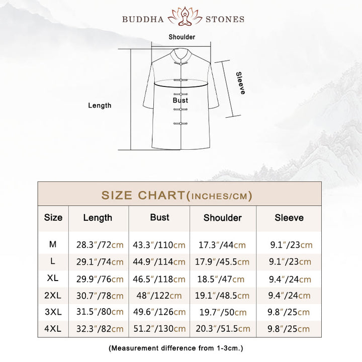 Buddha Stones Frog-Button Fu Character Dragon Bamboo Leaf Chinese Tang Suit Short Sleeve Shirt Linen With Pockets - image 4