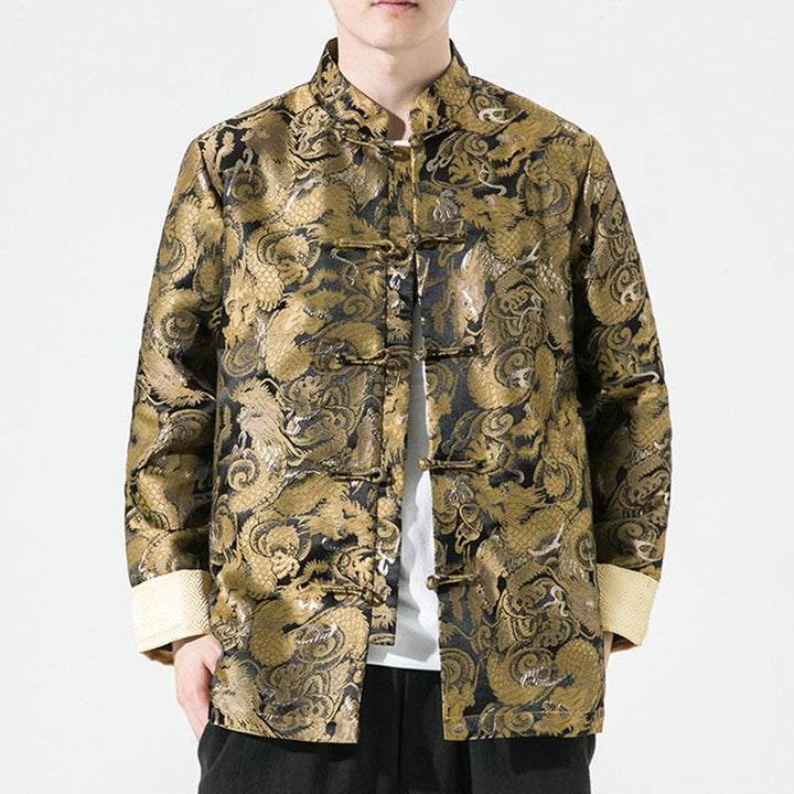Buddha Stones Chinese Dragon Frog-button Tang Suit Cotton Men's Jacket Shirt - image 3