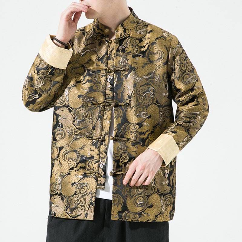 Buddha Stones Chinese Dragon Frog-button Tang Suit Cotton Men's Jacket Shirt - image 1