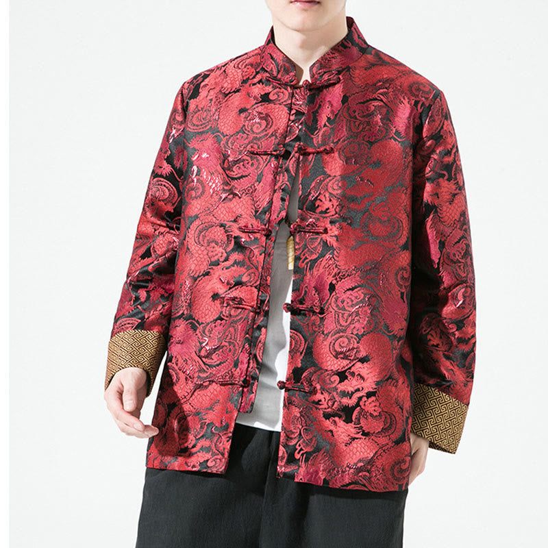 Buddha Stones Chinese Dragon Frog-button Tang Suit Cotton Men's Jacket Shirt - Crimson - US/UK/AU46，EU56 (5XL) - image 11