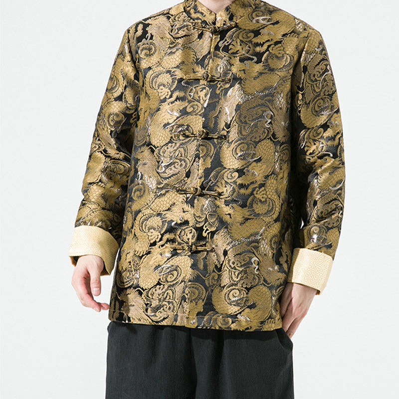 Buddha Stones Chinese Dragon Frog-button Tang Suit Cotton Men's Jacket Shirt - image 6
