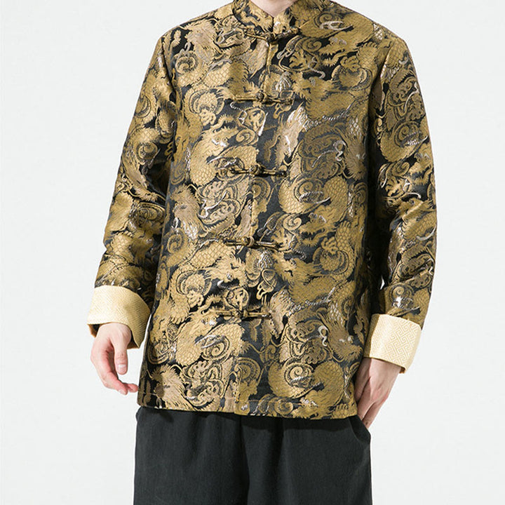 Buddha Stones Chinese Dragon Frog-button Tang Suit Cotton Men's Jacket Shirt - image 6