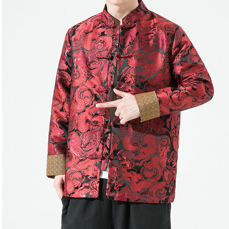 Buddha Stones Chinese Dragon Frog-button Tang Suit Cotton Men's Jacket Shirt - image 18