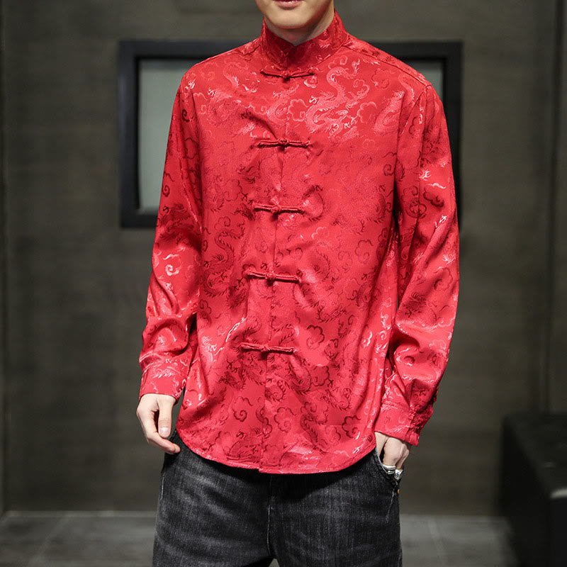 Buddha Stones Casual Dragon Pattern Frog-button Tang Suit Linen Men's Jacket Shirt - image 49
