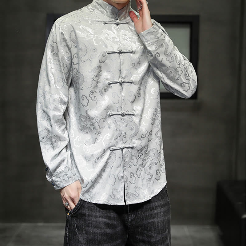 Buddha Stones Casual Dragon Pattern Frog-button Tang Suit Linen Men's Jacket Shirt - image 26