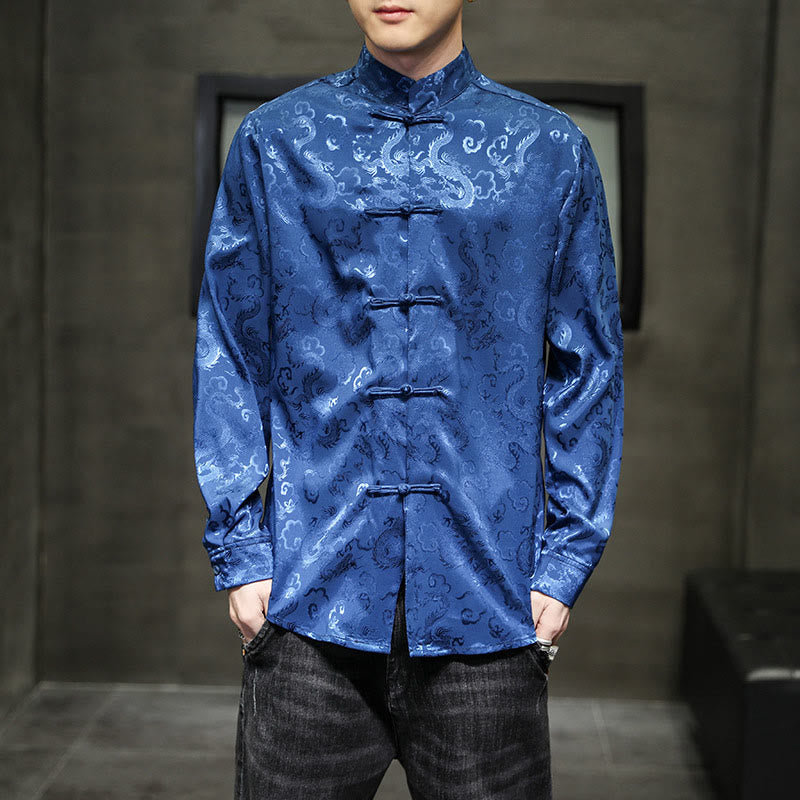 Buddha Stones Casual Dragon Pattern Frog-button Tang Suit Linen Men's Jacket Shirt - image 9
