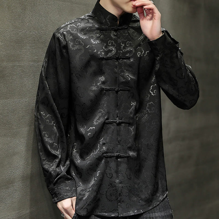 Buddha Stones Casual Dragon Pattern Frog-button Tang Suit Linen Men's Jacket Shirt - image 32